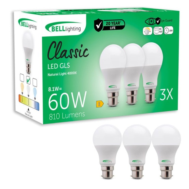 Rackhams Dimmable B22 Bayonet Energy Saving LED Light Bulbs GLS 8.1W - Pack of 3 - image 1