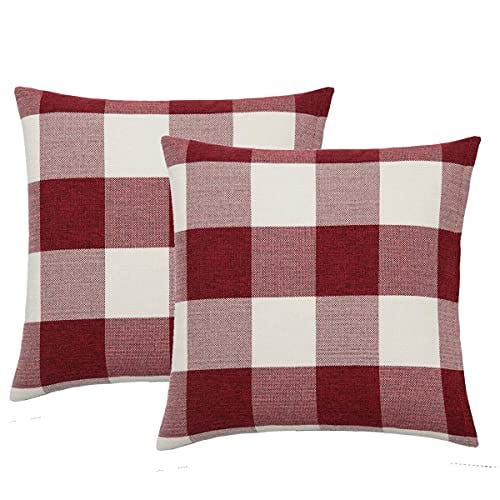 Rackhams checked cushions fluffy pillow cases 2 pack 18 inch cushion pillows covers 45x45 cushion covers - Red