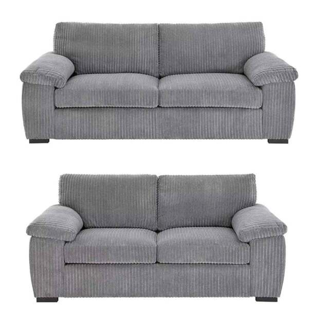 Rackhams Amalfi Jumbo Cord Grey Sofa 3+2 Fabric Sofa in Grey - 2 Seater - image 1