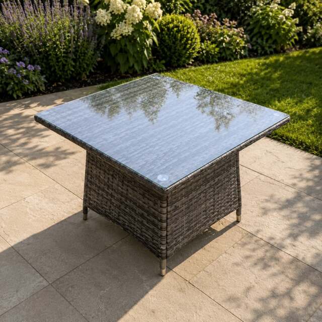 Rackhams PE Rattan Outdoor Square Dining Table Garden Furniture Accessory Clear Tempered Glass - image 1