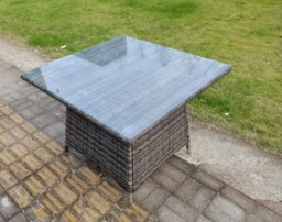 Rackhams PE Rattan Outdoor Square Dining Table Garden Furniture Accessory Clear Tempered Glass - thumbnail 2
