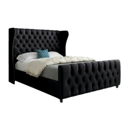Rackhams Donati Straight Curved Top Upholstered Soft Velvet Bed Frame - Black - Black - Small single - thumbnail 5