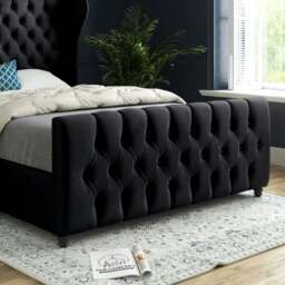 Rackhams Donati Straight Curved Top Upholstered Soft Velvet Bed Frame - Black - Black - Small single - thumbnail 3