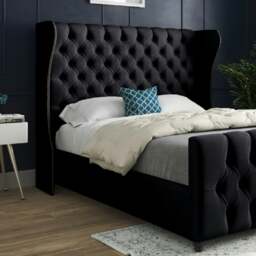 Rackhams Donati Straight Curved Top Upholstered Soft Velvet Bed Frame - Black - Black - Small single - thumbnail 2