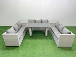 Rackhams Patio Outdoor Garden Furniture Sets with Black Glass Top Dining Table 3 Seater Sofa Light Grey - thumbnail 1