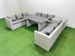 Rackhams Patio Outdoor Garden Furniture Sets with Black Glass Top Dining Table 3 Seater Sofa Light Grey - thumbnail 2