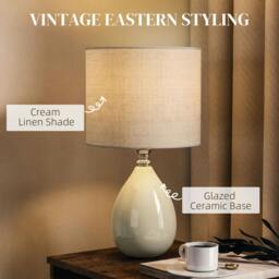 Rackhams Table Lamp, Vintage Eastern Bedside Desk Lamp, Cream White - thumbnail 4