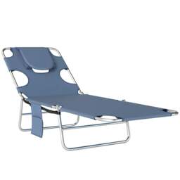 Rackhams Foldable Sun Lounger, Beach Chaise Lounge with Reading Hole, Arm Slots, 5-Position Adjustable Backrest, Side Pocket, Pillow, Grey - thumbnail 1