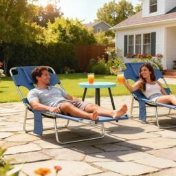 Rackhams Foldable Sun Lounger, Beach Chaise Lounge with Reading Hole, Arm Slots, 5-Position Adjustable Backrest, Side Pocket, Pillow, Grey - thumbnail 2