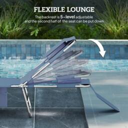 Rackhams Foldable Sun Lounger, Beach Chaise Lounge with Reading Hole, Arm Slots, 5-Position Adjustable Backrest, Side Pocket, Pillow, Grey - thumbnail 4