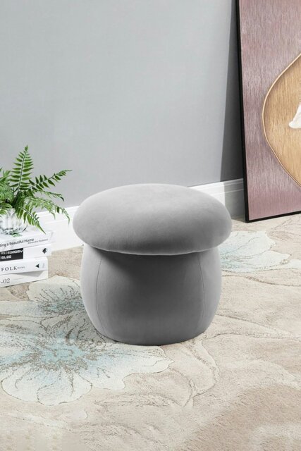 Rackhams Cute Mushroom-Shaped Velvet Pouf Footstool - Grey - image 1
