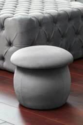 Rackhams Cute Mushroom-Shaped Velvet Pouf Footstool - Grey - thumbnail 2