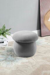 Rackhams Cute Mushroom-Shaped Velvet Pouf Footstool - Grey