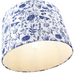 "Rackhams White Cotton 12"" Drum Lamp Shade with Blue Floral Decoration and Inner Lining" - thumbnail 5