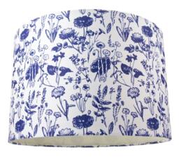 "Rackhams White Cotton 12"" Drum Lamp Shade with Blue Floral Decoration and Inner Lining"