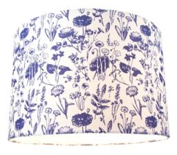 "Rackhams White Cotton 12"" Drum Lamp Shade with Blue Floral Decoration and Inner Lining" - thumbnail 3
