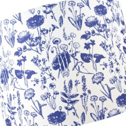 "Rackhams White Cotton 12"" Drum Lamp Shade with Blue Floral Decoration and Inner Lining" - thumbnail 4