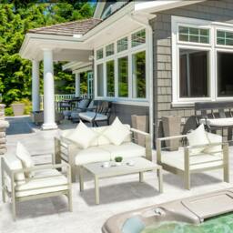 Rackhams 4 PCs Aluminium Garden Furniture Set w/ Thick Padded Cushion - Gold Tone - Aluminium, Polyester - 138cmx70cmx63cm