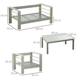 Rackhams 4 PCs Aluminium Garden Furniture Set w/ Thick Padded Cushion - Gold Tone - Aluminium, Polyester - 138cmx70cmx63cm - thumbnail 3