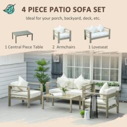 Rackhams 4 PCs Aluminium Garden Furniture Set w/ Thick Padded Cushion - Gold Tone - Aluminium, Polyester - 138cmx70cmx63cm - thumbnail 4