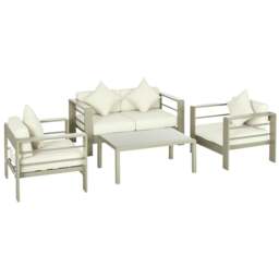 Rackhams 4 PCs Aluminium Garden Furniture Set w/ Thick Padded Cushion - Gold Tone - Aluminium, Polyester - 138cmx70cmx63cm - thumbnail 2