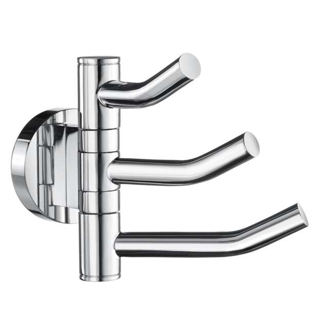 Rackhams Polished Chrome Triple Swing Arm Towel Hooks 90mm x 117mm Wall Mounted Bathroom Storage Robe Hooks Clothes Hanger Coat Peg