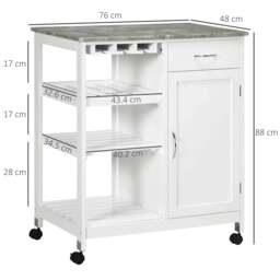 Rackhams Compact Kitchen Trolley Utility Cart on Wheels with Wine Rack, Drawer, Open Shelf and Storage Cabinet for Dining Room, White - thumbnail 3