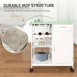 Rackhams Compact Kitchen Trolley Utility Cart on Wheels with Wine Rack, Drawer, Open Shelf and Storage Cabinet for Dining Room, White - thumbnail 6