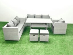 Rackhams 6 Pieces Outdoor Rattan Sofa Set with Cushions Patio Garden Furniture Sets with Armchair Dining Table 2 Small Footstools - thumbnail 2