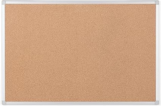 Rackhams Cork Notice Board with Aluminium Maya Frame - Rectangular Cork Board for Memos, Pictures & Lists, Office & Home, Rounded Edges, Wall Mount 90x60cm - image 1