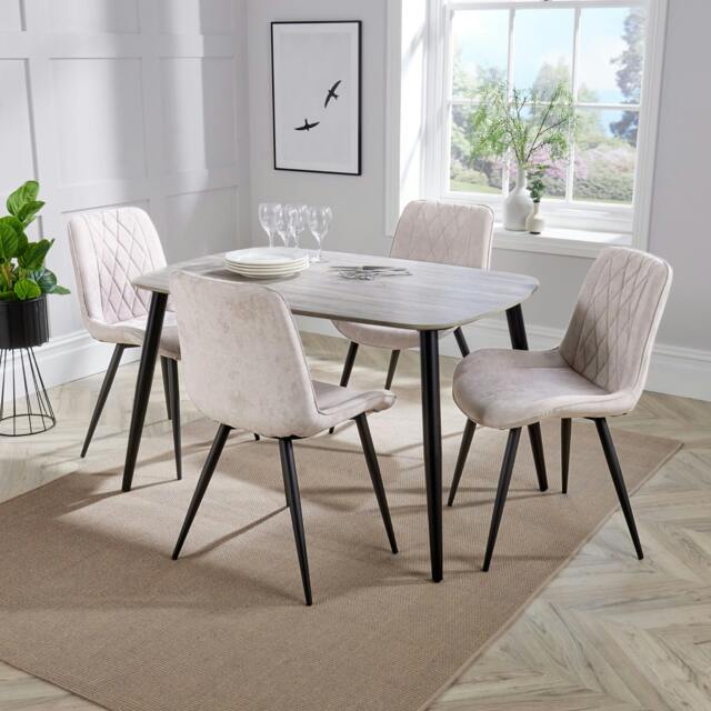 Rackhams Aspen Dining Set - Grey-Oak Effect Rectangular Table & 4 Straight Stitch Fabric Chairs - Natural - image 1