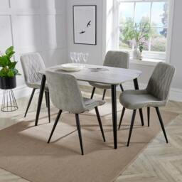 Rackhams Aspen Dining Set - Grey-Oak Effect Rectangular Table & 4 Straight Stitch Fabric Chairs - Natural - thumbnail 6