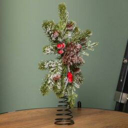 Rackhams 33cm Christmas Tree Topper with Pinecones, Red Berries and Frosted Seasonal Foliage - thumbnail 3