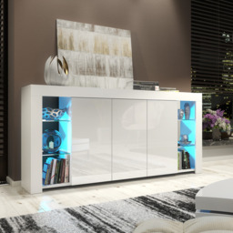 Rackhams Exclusive 164cm High Gloss White Sideboard TV Cabinet & Free LED Lights Modern Design - 164 cm - White Matt Body & White Gloss Doors - Sideboard - thumbnail 2