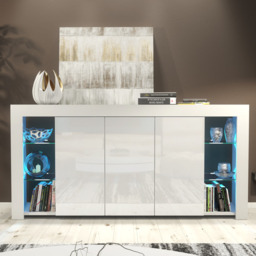 Rackhams Exclusive 164cm High Gloss White Sideboard TV Cabinet & Free LED Lights Modern Design - 164 cm - White Matt Body & White Gloss Doors - Sideboard - thumbnail 3