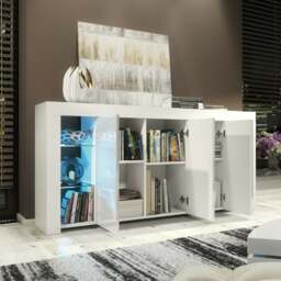 Rackhams Exclusive 164cm High Gloss White Sideboard TV Cabinet & Free LED Lights Modern Design - 164 cm - White Matt Body & White Gloss Doors - Sideboard - thumbnail 6