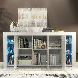 Rackhams Exclusive 164cm High Gloss White Sideboard TV Cabinet & Free LED Lights Modern Design - 164 cm - White Matt Body & White Gloss Doors - Sideboard - thumbnail 4