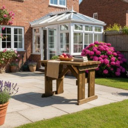 Rackhams Hollies Wooden Garden Table, Outdoor Picnic Dining Desk - Rustic Finish - Included assembly - 180cm - thumbnail 4