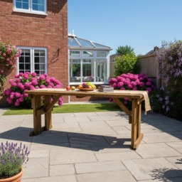 Rackhams Hollies Wooden Garden Table, Outdoor Picnic Dining Desk - Rustic Finish - Included assembly - 180cm - thumbnail 2