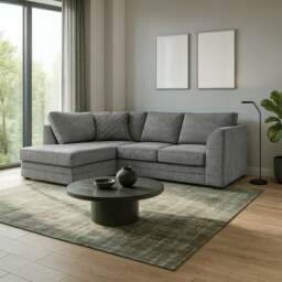 Rackhams Quilted Chenille Full Back Corner Sofa - Grey - Left Hand Facing - thumbnail 1