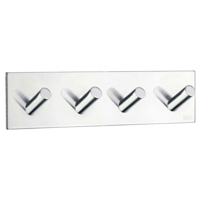 Rackhams Chrome Stainless Steel Quadruple Towel Hook (180 x 45mm) Self Adhesive Bathroom Wall Mounted - image 1