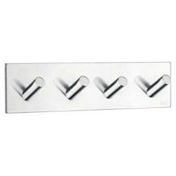 Rackhams Chrome Stainless Steel Quadruple Towel Hook (180 x 45mm) Self Adhesive Bathroom Wall Mounted - thumbnail 1