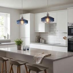 Rackhams Blue Glass Pendant Lighting Shade with Strip of 3D Shaped Diamonds - thumbnail 6