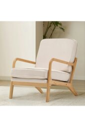 Rackhams Beige Velvet Wooden Armchair - Beige