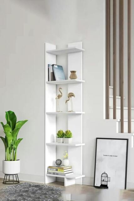 Rackhams 5 Tier Regin Wood Corner Bookcase - White - image 1