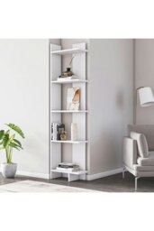 Rackhams 5 Tier Regin Wood Corner Bookcase - White - thumbnail 6