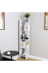 Rackhams 5 Tier Regin Wood Corner Bookcase - White - thumbnail 4