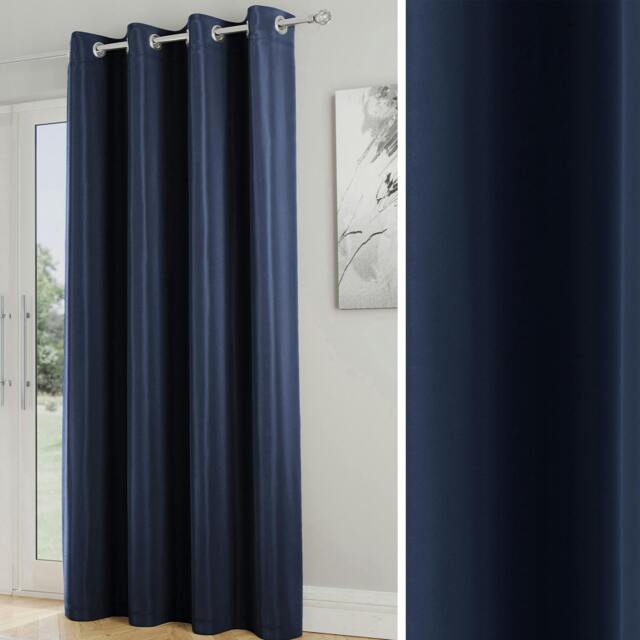 "Rackhams Nightfall Plain Supersoft Thermal Room Darkening Eyelet Single Door Curtain - Navy - 66"" (168cm) Width x 84"" (214cm) Drop" - image 1