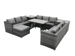 Rackhams Rattan 10 Seater Outdoor Garden Furniture Set with U Shape Sofa, Dining Table, 2 Side Tables & Footstool - Dark Grey - thumbnail 2