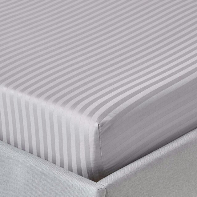 Rackhams Silky 330 TC Egyptian Cotton Satin Stripe Fitted Sheet – 30 cm Deep - Grey - Single - image 1